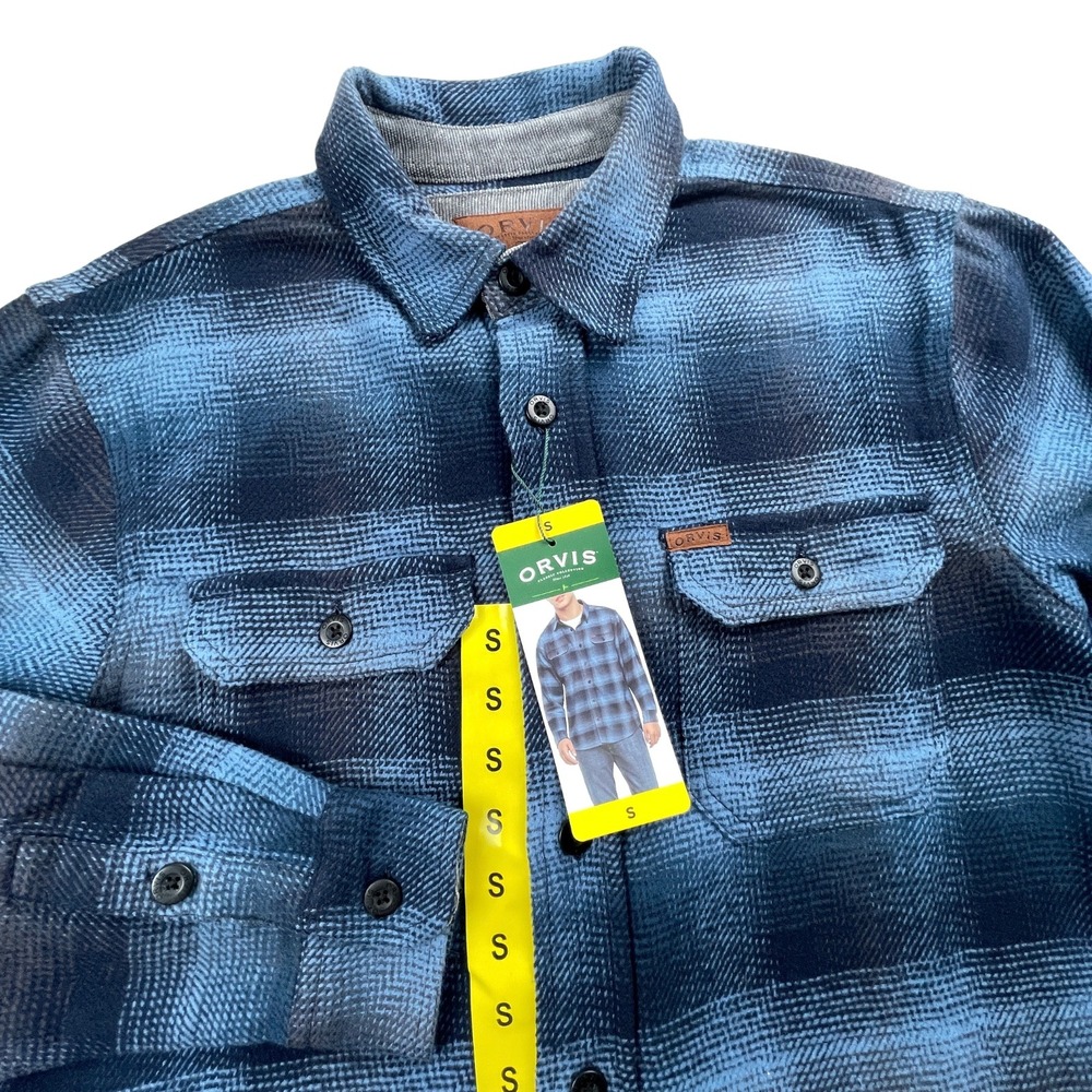 NWT Orvis Men's Small Blue Ombre Plaid Heavyweight Flannel Shirt Jacket Cotton